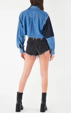 FURST OF A KIND VINTAGE PATCHWORK CROPPED CHAMBRAY VINTAGE DRINKS