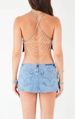 FURST OF A KIND VINTAGE HALTER NECK WATERFALL CHAIN BACK TOP