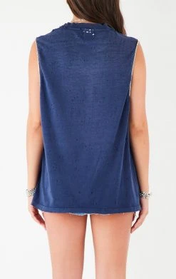 FURST OF A KIND VINTAGE RHINESTONE TRIM SLEEVELESS TEE