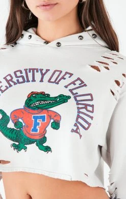 FURST OF A KIND VINTAGE COLLEGE VINTAGE RIPPED STUDDED HOOD CROPPED HOODIE