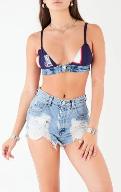 FURST OF A KIND VINTAGE JERSEY AND DENIM BRA TOP VINTAGE NFL