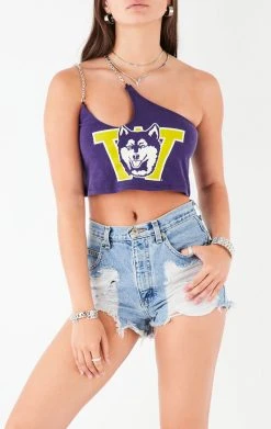 FURST OF A KIND VINTAGE CHAINS VINTAGE ONE SHOULDER DOUBLE CHAIN STRAP TANK