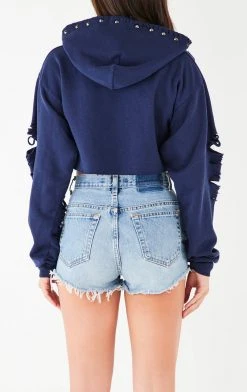 FURST OF A KIND VINTAGE RIPPED STUDDED HOOD CROPPED HOODIE VINTAGE NFL