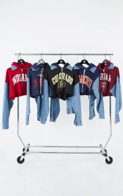 FURST OF A KIND VINTAGE SPLICED DENIM JACKET ZIP UP HOODIE