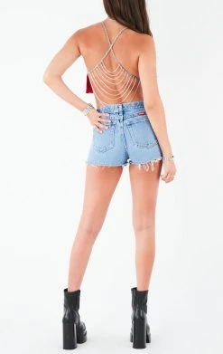 FURST OF A KIND VINTAGE HALTER NECK WATERFALL CHAIN BACK TOP