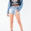 FURST OF A KIND VINTAGE DENIM JACKETS VINTAGE SPLICED DENIM JACKET ZIP UP HOODIE