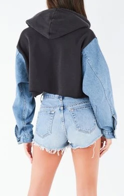 FURST OF A KIND VINTAGE DENIM JACKETS VINTAGE SPLICED DENIM JACKET ZIP UP HOODIE