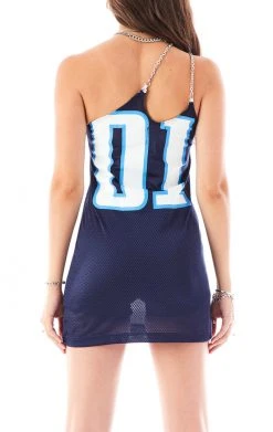 FURST OF A KIND SALE VINTAGE JERSEY ONE SHOULDER DOUBLE CHAIN STRAP DRESS