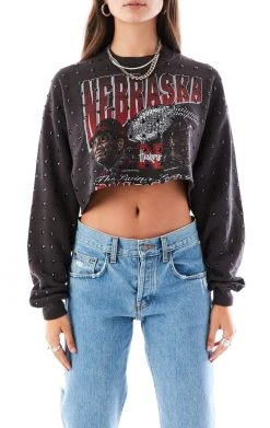 FURST OF A KIND VINTAGE BLACK RHINESTONE CROPPED SWEATSHIRT