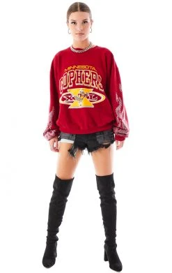 FURST OF A KIND VINTAGE SILVER RHINESTONE FLAME SWEATSHIRT