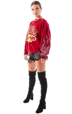 FURST OF A KIND VINTAGE SILVER RHINESTONE FLAME SWEATSHIRT