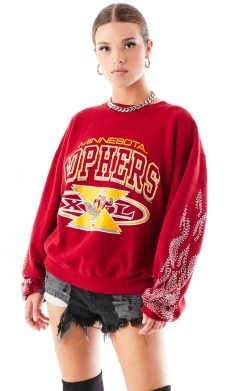 FURST OF A KIND VINTAGE SILVER RHINESTONE FLAME SWEATSHIRT