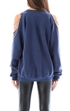 FURST OF A KIND VINTAGE SHOULDER CUT OUT CHAIN SWEATSHIRT