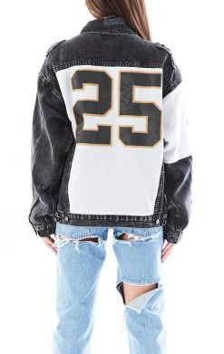 FURST OF A KIND VINTAGE JERSEY SLEEVE AND BACK INSERT DENIM JACKET