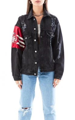 FURST OF A KIND VINTAGE JERSEY SLEEVE AND BACK INSERT DENIM JACKET VINTAGE DENIM JACKETS