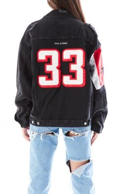 FURST OF A KIND VINTAGE JERSEY SLEEVE AND BACK INSERT DENIM JACKET