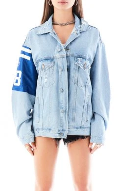 FURST OF A KIND VINTAGE DENIM JACKETS VINTAGE JERSEY SLEEVE AND BACK INSERT DENIM JACKET