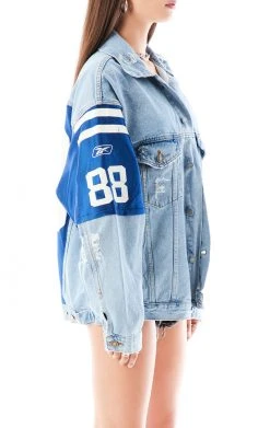 FURST OF A KIND VINTAGE DENIM JACKETS VINTAGE JERSEY SLEEVE AND BACK INSERT DENIM JACKET