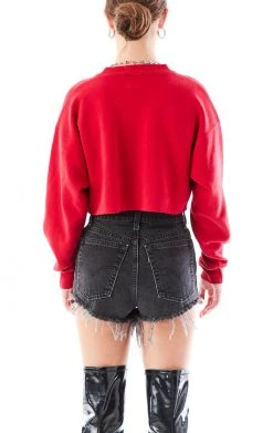 FURST OF A KIND VINTAGE RHINESTONE FLAME CROPPED SWEATSHIRT