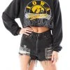 FURST OF A KIND VINTAGE RHINESTONE FLAME CROPPED SWEATSHIRT