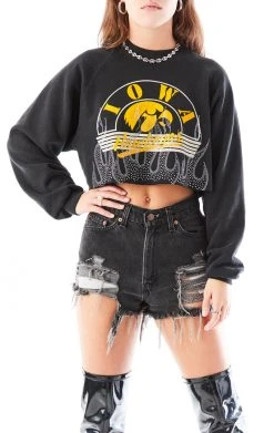FURST OF A KIND VINTAGE RHINESTONE FLAME CROPPED SWEATSHIRT