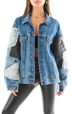 FURST OF A KIND VINTAGE POCKET PATCHWORK SLEEVE DENIM JACKET