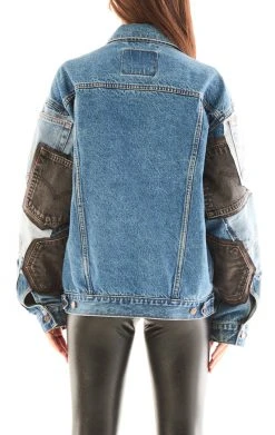 FURST OF A KIND VINTAGE POCKET PATCHWORK SLEEVE DENIM JACKET