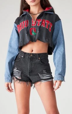 FURST OF A KIND VINTAGE SPLICED DENIM JACKET ZIP UP HOODIE VINTAGE DENIM JACKETS