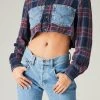 FURST OF A KIND SALE VINTAGE CROPPED PLAID SHIRT WITH DENIM POCKETS