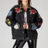 FURST OF A KIND VINTAGE FLORAL APPLIQUE STUDDED DENIM JACKET