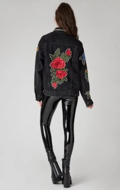 FURST OF A KIND VINTAGE FLORAL APPLIQUE STUDDED DENIM JACKET