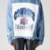 FURST OF A KIND VINTAGE GRAPHIC BACK INSERT DENIM JACKET VINTAGE DENIM JACKETS