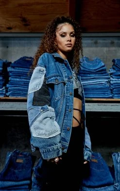 FURST OF A KIND VINTAGE POCKET PATCHWORK SLEEVE DENIM JACKET