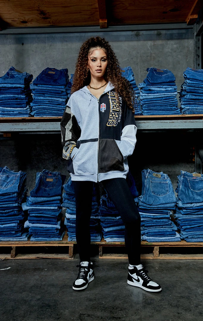 FURST OF A KIND VINTAGE NFL VINTAGE SPLICED PATCHWORK ZIP UP HOODIE 3 FURST OF A KIND VINTAGE NFL VINTAGE SPLICED PATCHWORK ZIP UP HOODIE